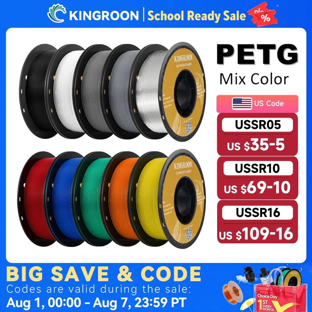 KINGROON PETG 3D Printer Filament 1.75mm 5KG 10KG Mix Color 3D Printing Material 1kg/roll  petg