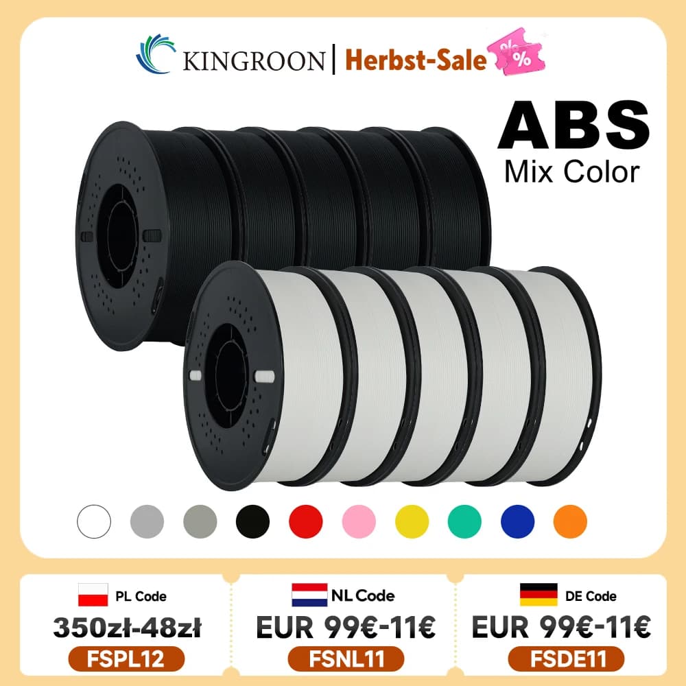 KINGROON 5KG(11LBS) ABS Filament 1.75mm High Strength Toughness 3D Printer Material Black White