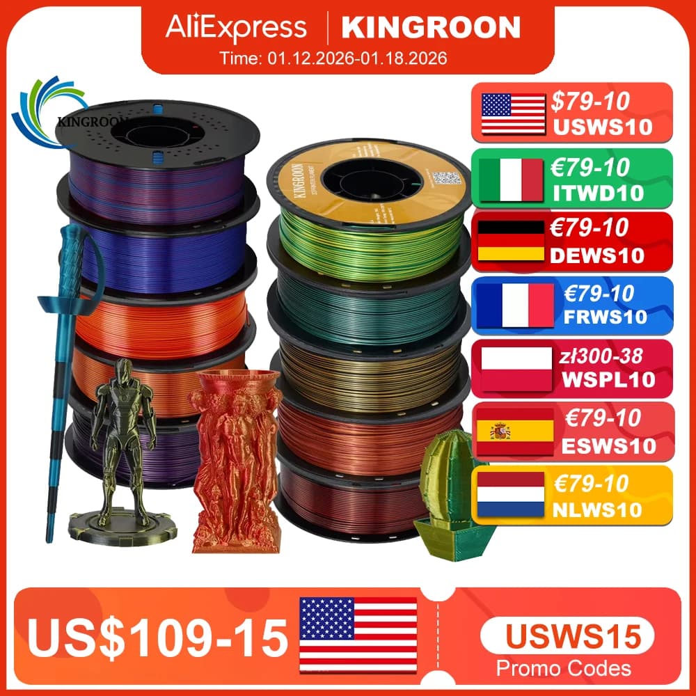 KINGROON Silk Dual-color PLA Filament 3D Printer 1.75mm 11/22 lbs Silk PLA Filament Plastic Mat