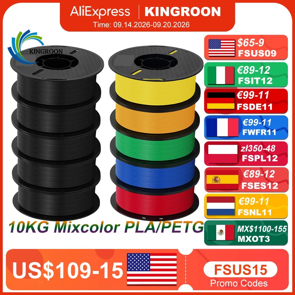 KINGROON 10KG PLA Filament PETG 3D Filament 1.75mm For 3D Printer Filament Bundle Mixed Colors