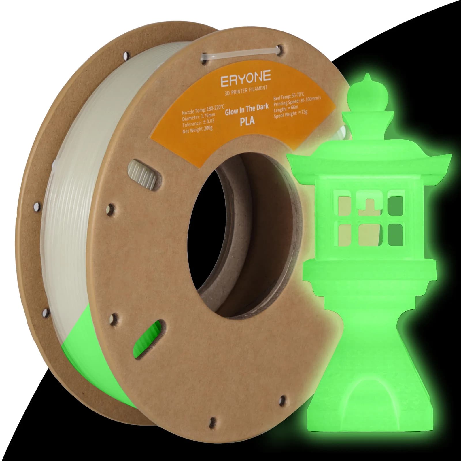 Eryone 200G PLA Filament Glow In The Dark Premium 3D Print(absorbs sunlight or daylight),200g p