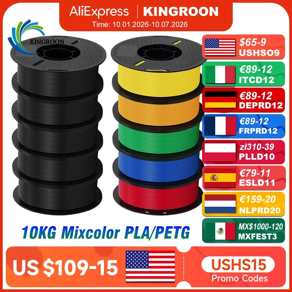 KINGROON 10KG PLA Filament PETG 3D Filament 1.75mm For 3D Printer Filament Bundle Mixed Colors