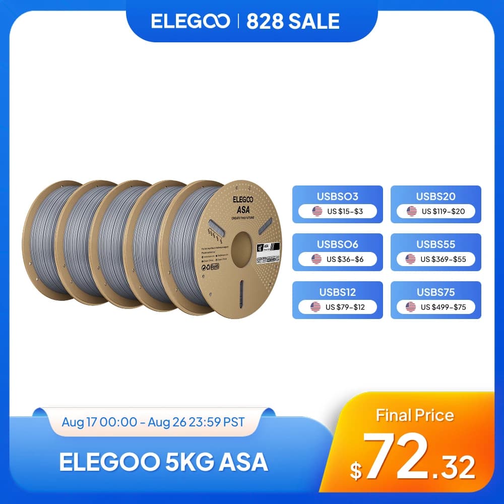 ELEGOO ASA 3D Print Filament 1.75mm Carbon Fiber Consumables 1KG/5KG Multicolor Available UV an