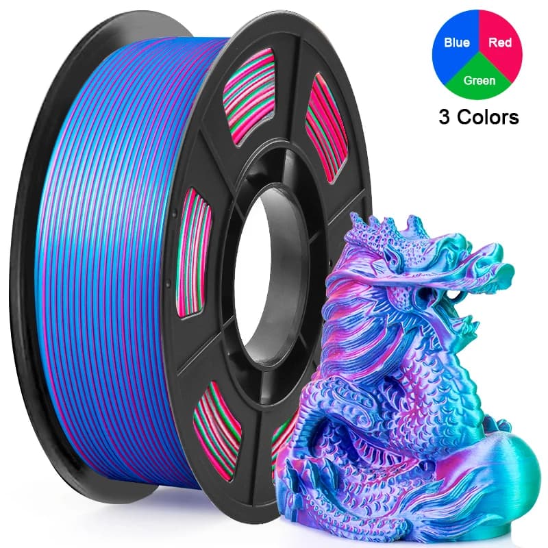 Tricolor Silk PLA 3D Printer Filament, 1.75mm Multicolor 3D Printing Filament, Red&Blue&Green F