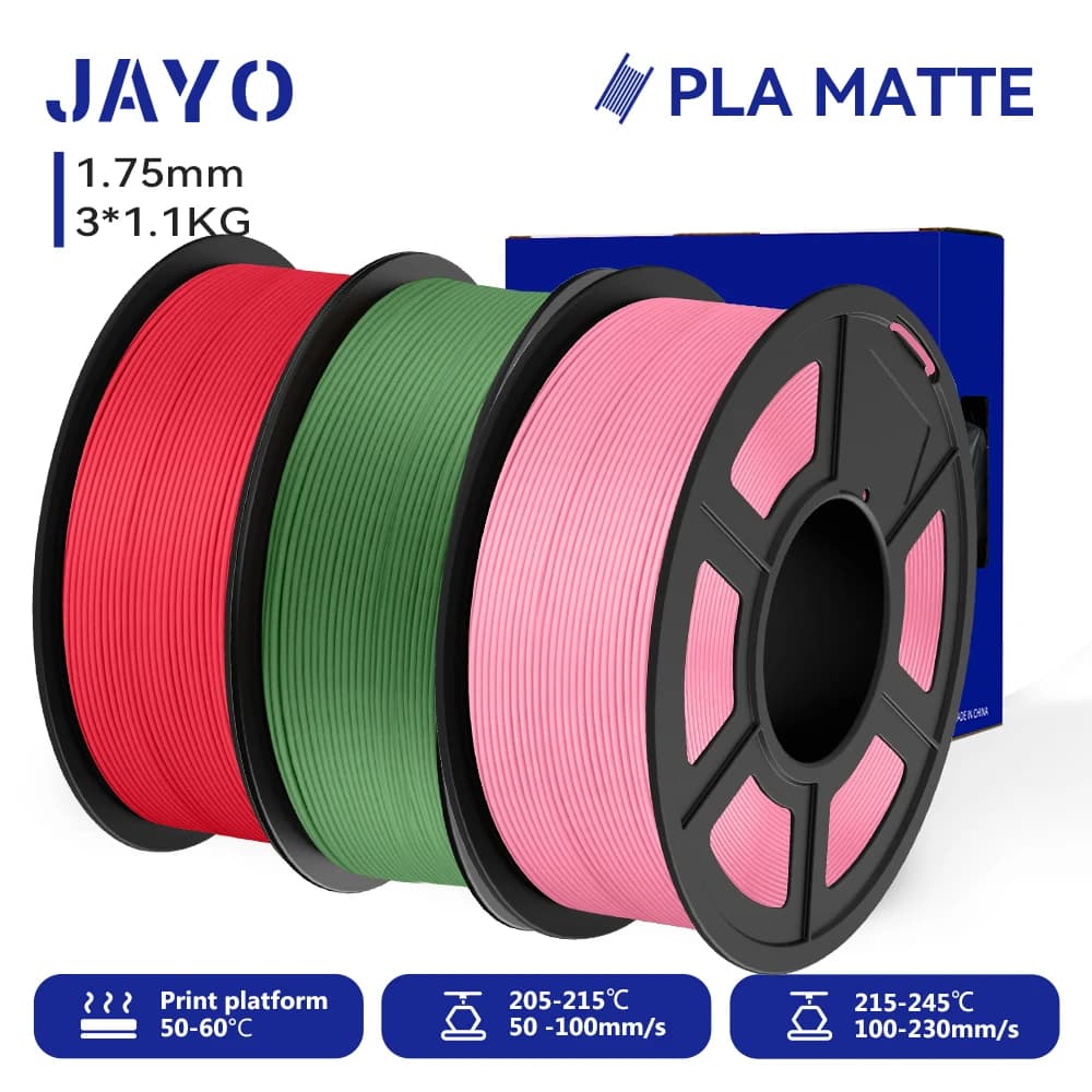 JAYO 3D Printer Filament PLA Matte 1.75MM Neatly Wound 3D Filament PLA 1.1KG Smooth Matte Finis