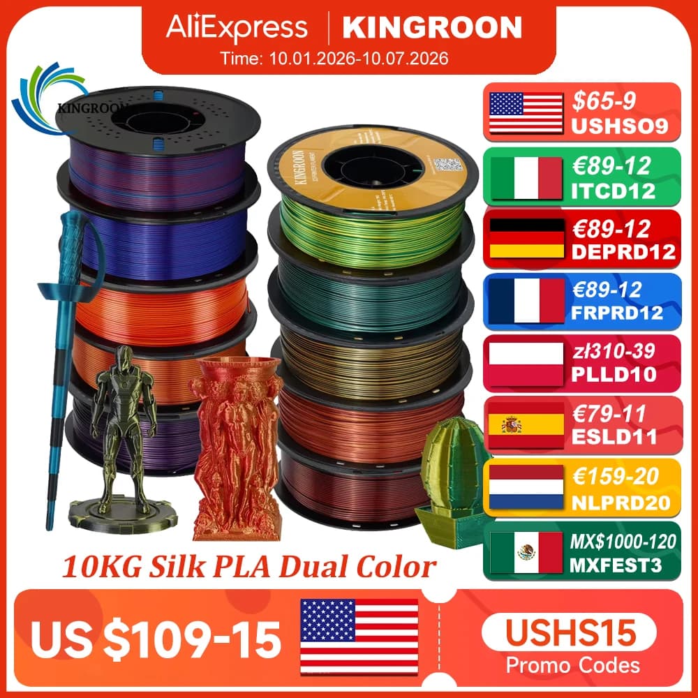 KINGROON Silk Dual-color PLA Filament 3D Printer 1.75mm 11/22 lbs Silk PLA Filament Plastic Mat