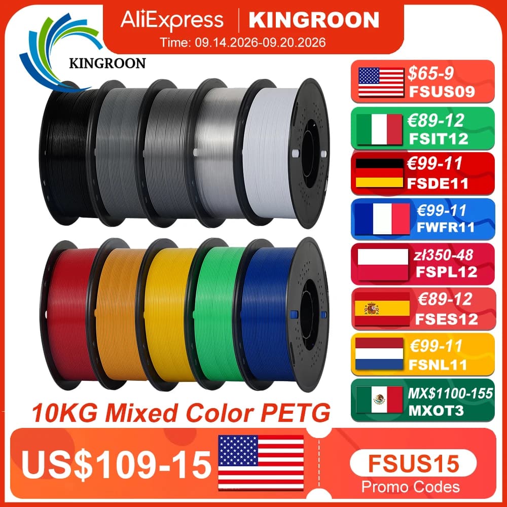 KINGROON 10KG 1.75mm PETG Filament Tangle-Free, High Quality 3D Printing Eco-friendly Plastic C
