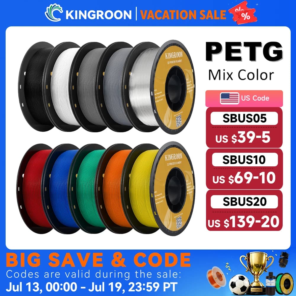 KINGROON PETG 3D Printer Filament 1.75mm 5KG 10KG Mix Color 3D Printing Material 1kg/roll petg